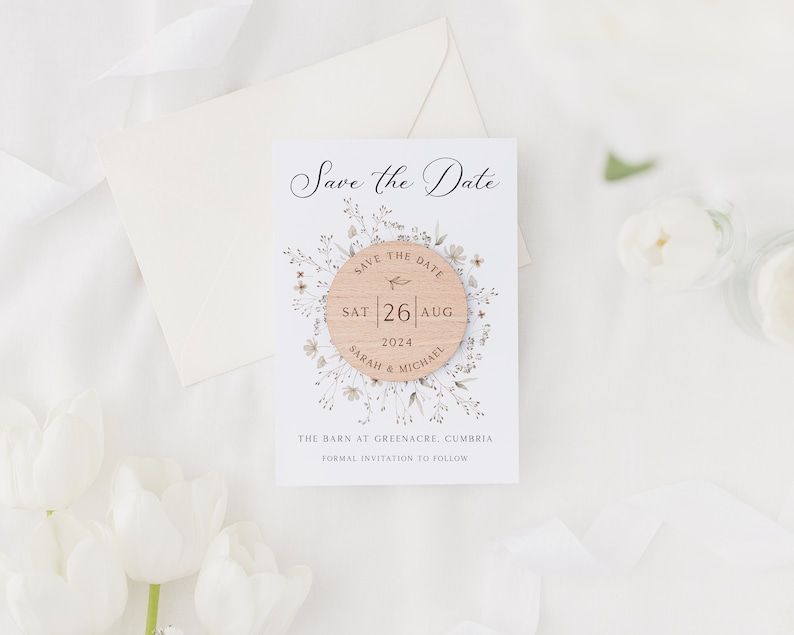 Save The Date Cards with Wooden Magnets Botanical Floral Save The Dates with Envelopes Modern Elegant Save The Dates image 5