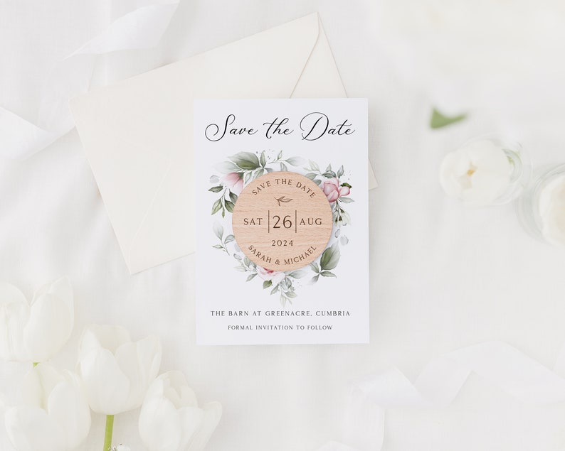 Save The Date Cards with Wooden Magnets Botanical Floral Save The Dates with Envelopes Modern Elegant Save The Dates image 6