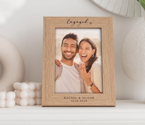 Engagement Gift | Engaged Photo Frame | Personalised Engaged Couple Gift | Newly Engaged Couple Wooden Photo Frame