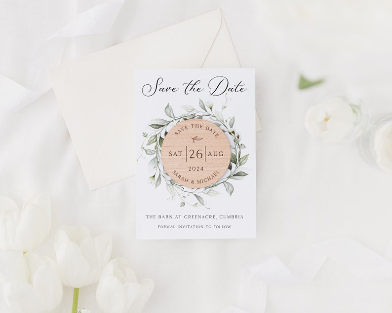 Save The Date Cards with Wooden Magnets Botanical Floral Save The Dates with Envelopes Modern Elegant Save The Dates image 2