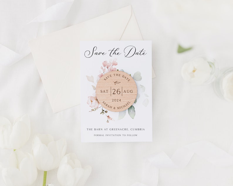 Save The Date Cards with Wooden Magnets Botanical Floral Save The Dates with Envelopes Modern Elegant Save The Dates image 4