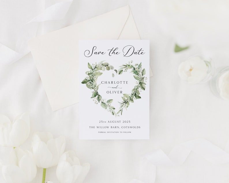 Save The Date Cards Floral Botanical Save The Dates with Envelopes Modern Eucalyptus Save The Dates Design A