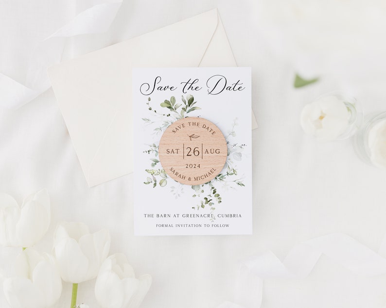 Save The Date Cards with Wooden Magnets Botanical Floral Save The Dates with Envelopes Modern Elegant Save The Dates image 3