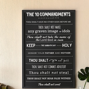 Canvas 10 Commandments Wall Art decor| Christian Art | Modern Black Ten Commandments Sign