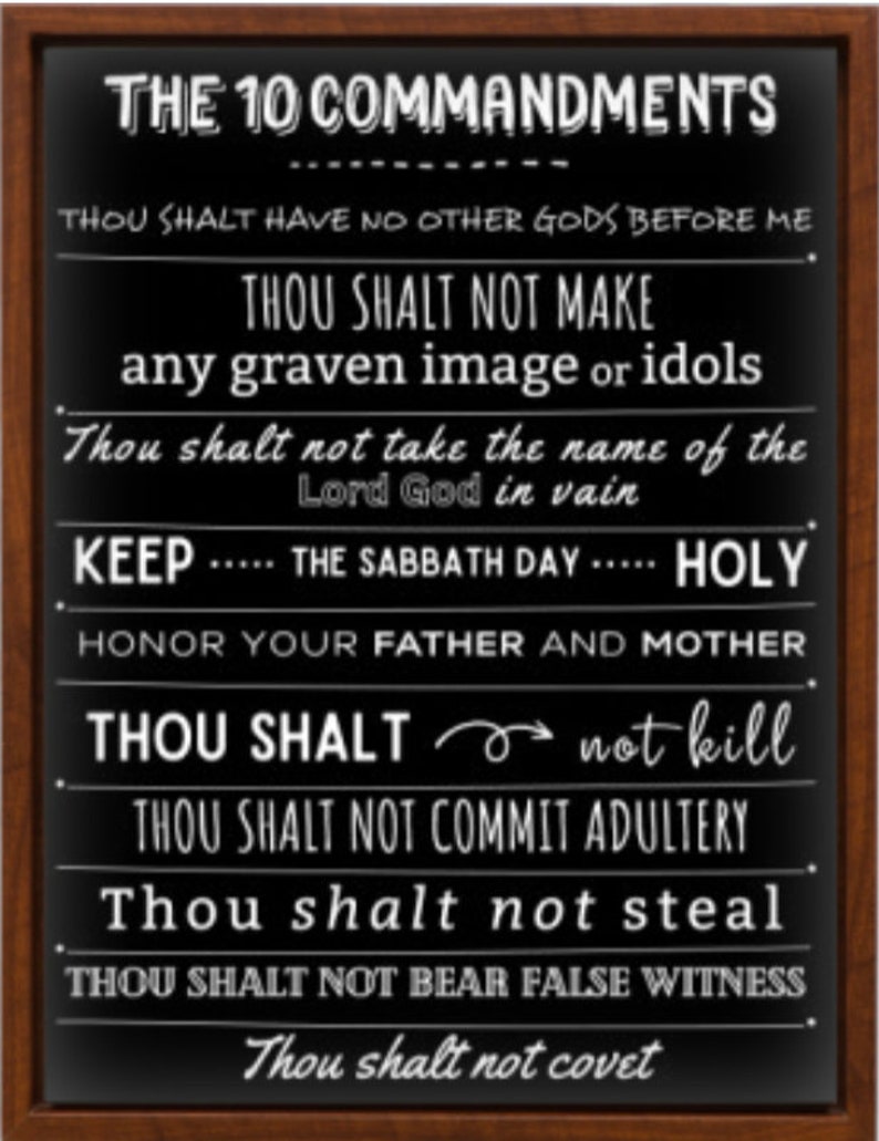 Canvas 10 Commandments Wall Art Decor| Christian Art | Modern Black Ten ...