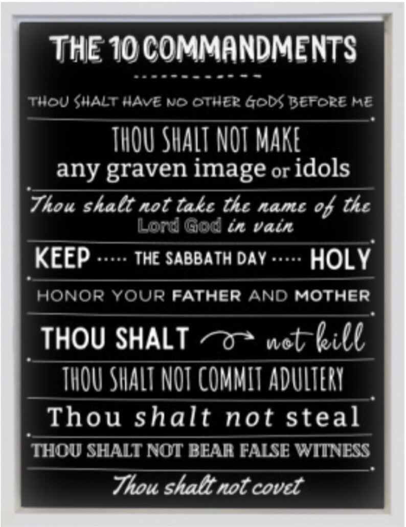 Canvas 10 Commandments Wall Art Decor| Christian Art | Modern Black Ten ...