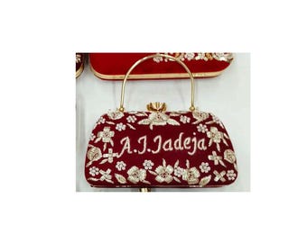 Clutch bordado personalizado de aspecto elegante con asa y cadena tipo bandolera para mujer