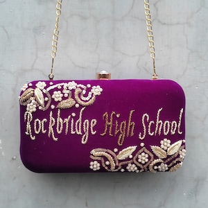 Customized/Personalized Clutch Embroidery Zardosi work Clutch detachable chain sling strap and Clutch Handle for Wedding,Gift and Etc.