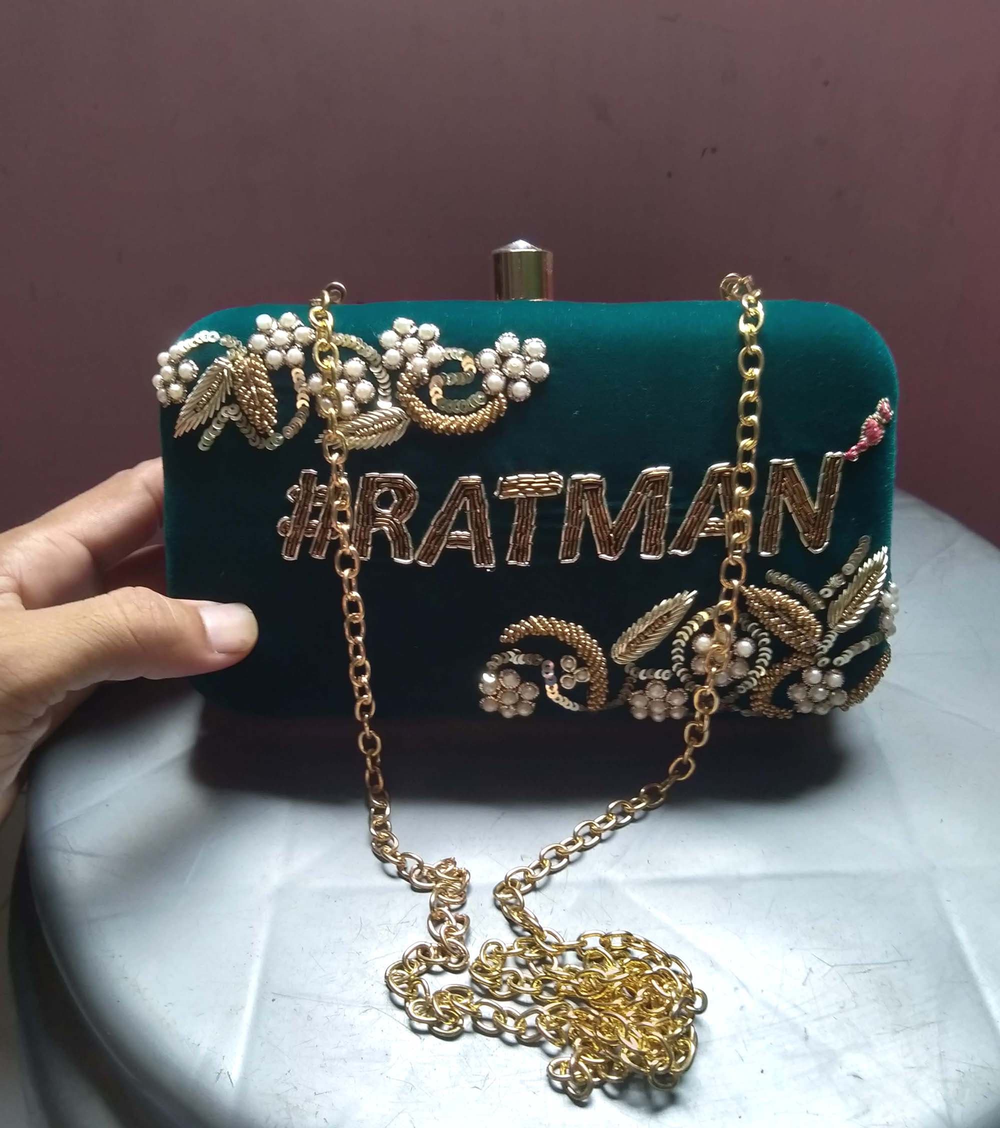 Womens Name Customised Handmade Black Clutch Purse Bag