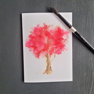 Sakura Cherry Blossom Tree - Cartão em branco - Primavera - Opera Pink - Aquarela solta - Impressão em aquarela
