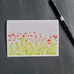 Veld met klaprozen Clear Sky - blanco wenskaart - bloemen libellen gras - rood groen geel-aquarel print