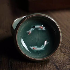 Koi Fish Ceramic Tea Cup Japanese Chinese Asian Drinkware [4 designs]