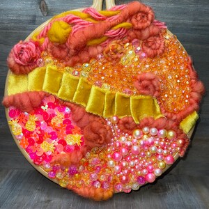 Embroidered Beadwork Wall Decor; Whimsical Summer Sunset