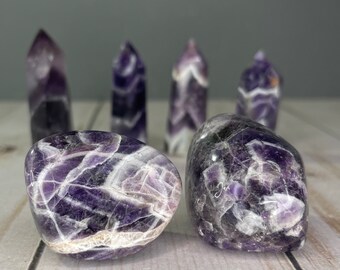 Chevron Amethyst Towers and Tumbles banded amethyst obelisk zebra amethyst