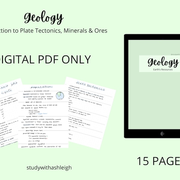 DIGITAL - Geology Notes | Introduction to Plate Tectonics, Minerals, and Ores Notes | Study Guide | Cheat Sheets