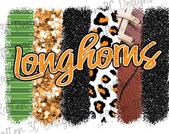 Longhorns Mascot PNG | Black and Orange Brushstroke Design (Digital Download)