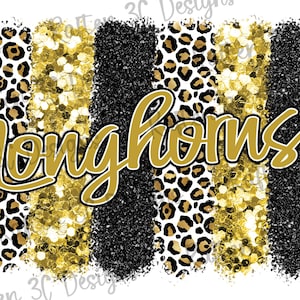 Black and Gold Longhorns Brushstrokes Design | Longhorns Spirit Shirt Digital Design | Longhorn Mascot PNG