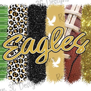 Sublimation de coup de pinceau noir et aigles dorés PNG | Design noir et or Eagles Spirit | Conception numérique de football des Eagles | Mascotte d'aigles