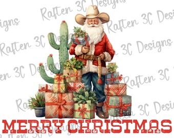 Merry Christmas Design | Cowboy Santa Western Christmas PNG