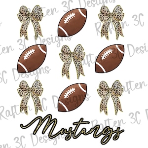 Coquette Mustang Football Design | Leopard Bow Football PNG | Coquette Spirit Design | Mustang Football Spirit Shirt PNG