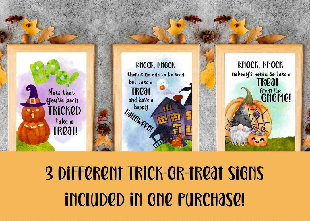 3 Printable Trick or Treat Signs/ Halloween Party Decor/ Candy Sign ...