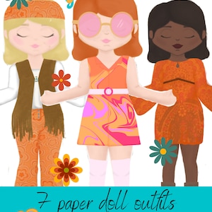 Printable Paper Doll Clothes |Retro 70s Themed | Craft | Dolls Sold Separately | Modern Paper Doll | Printable | Hand Drawn