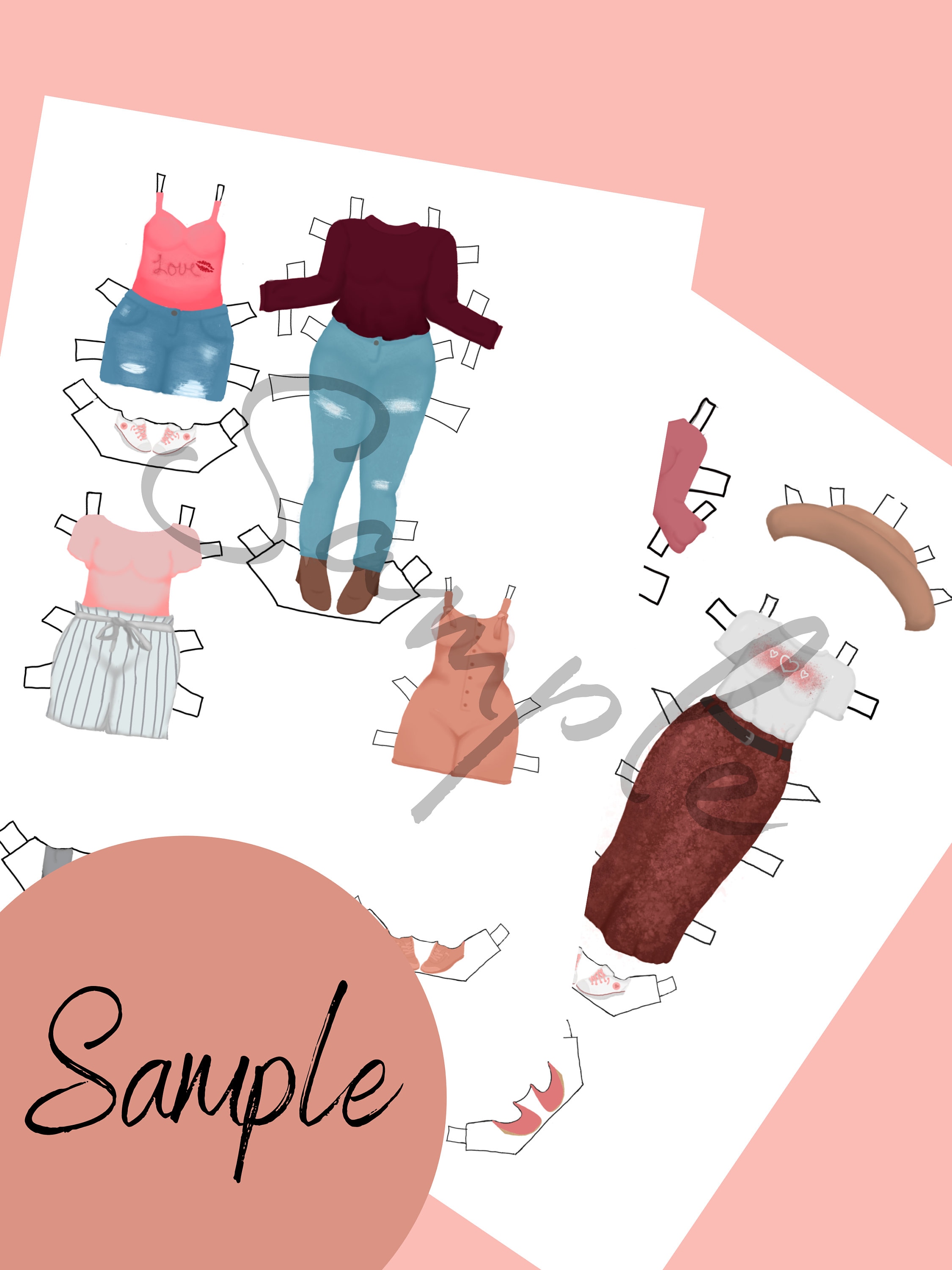Printable Paper Doll Clothes |7 Valentine Outfits | Craft | Dolls Sold ...