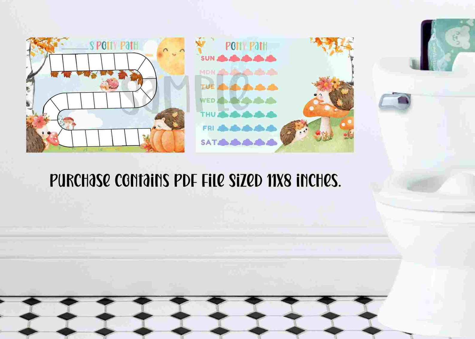 Autumn/ Fall Pumpkin Hedgehog Potty Training Reward Chart, Personalized