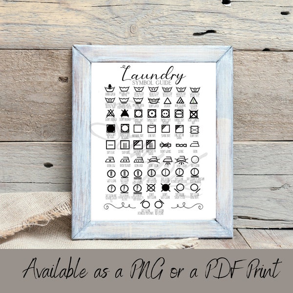 Laundry Symbols Guide, Laundry Wall Sign Printable, 58 Laundry Symbols, Laundry Guide Sign, Digital Download