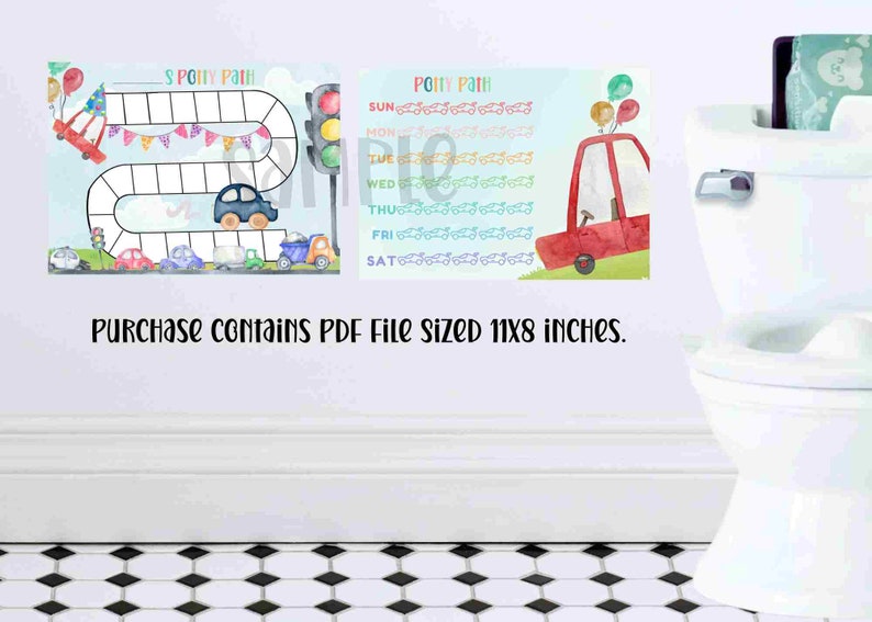 Car Potty Chart, Printable Potty Training Reward Chart, Personalized Potty Training Path