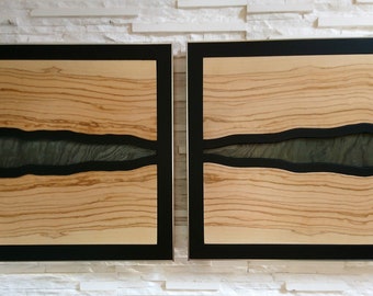Natural wood painting • Abstract wall art • Olive wood & Ash • Original design • Wood and metal • Interior decoration