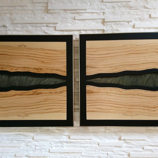 Tableau en bois naturel • Art mural abstrait • bois d'Olivier & Frêne • Original Design • Wood and metal • Décoration intérieur