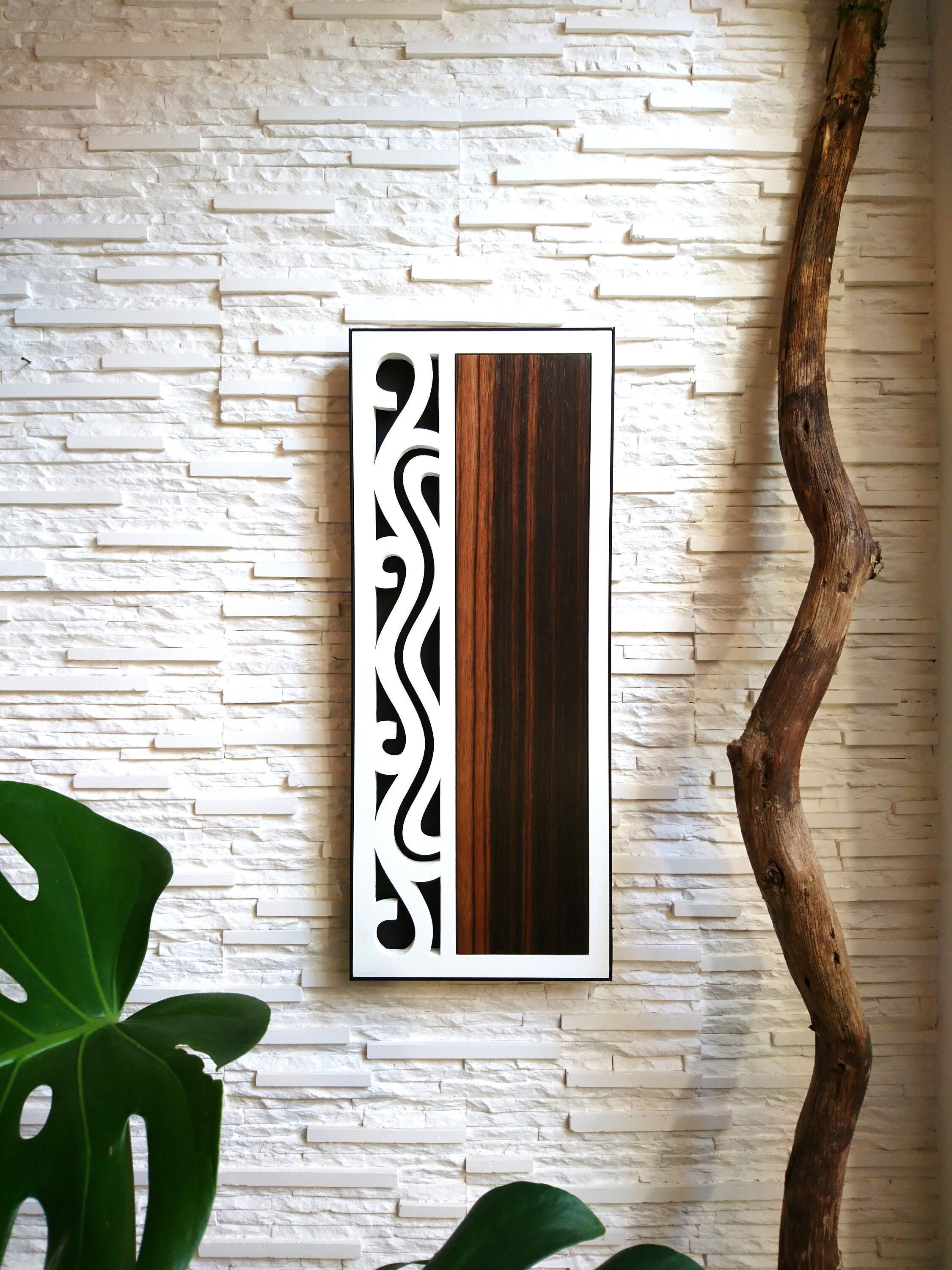 Art Mural Abstrait en Bois Ébène Amara Décor Unique Design Minimaliste Tableau Artistique Wood Artis