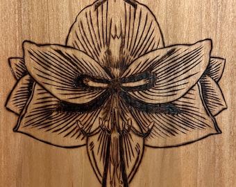 Handmade Symmetrical Flower Art - woodburning