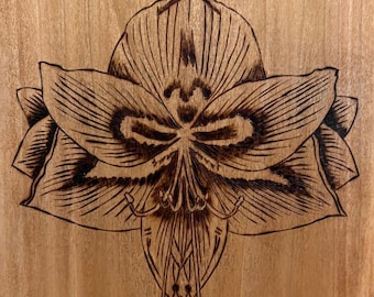 Handmade Symmetrical Flower Art - woodburning
