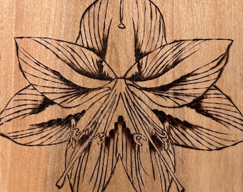 Handmade Symmetrical Flower Art - woodburning