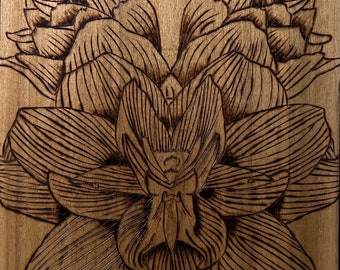 Handmade Symmetrical Flower Art - woodburning