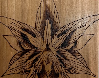Handmade Symmetrical Flower Art - woodburning