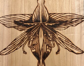 Handmade Symmetrical Flower Art - woodburning