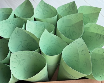 90 coni di coriandoli verdi per matrimoni: lancio di petali di carta assemblati