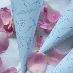 Set di 30 coni di coriandoli blu per matrimonio, lancio di fiori assemblati per matrimonio, coni per matrimonio con supporto, coni di petali di fiori. Lancio di petali