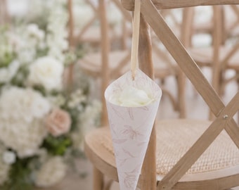 Wedding Flower Petal Toss Cones with Ribbon, Floral Paper Holders for Ceremony Chairs