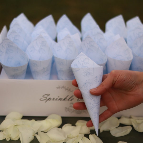 Blue Wedding confetti Cones, wedding cones, already assembled . Wedding Petal Toss Cones