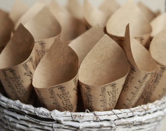 Petal Cones.Sheet Music Confetti Cones, - Assembled - Rose petal cones.wedding cones petals,Wedding Petal Cones,Paper Cones