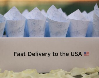 90 Blue Wedding Confetti Cones: Assembled Petal Toss, Paper