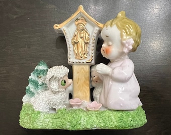Vintage Napco Woodland Angel Girl with Sugar Sheep Figurine