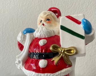 Vintage Santa Claus Holding Package Planter/Candy Holder