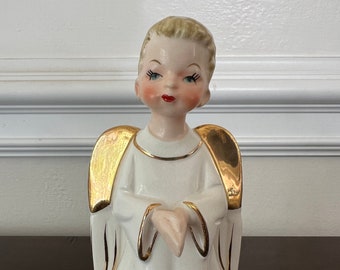 Vintage Christmas Ucagco Choir Boy Angel Ceramic Wall Pocket/Planter Gold Wings