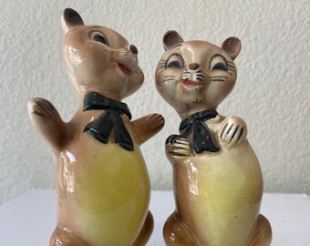 Vintage Pair of Anthropomorphic Bears with Bow Ties Shakers