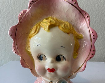Vintage Pink Girl Head Vase by California Creations by Bradley Ceramics